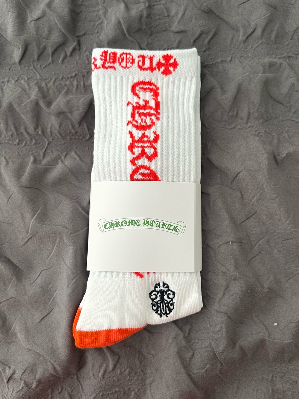 white and red chrome socks